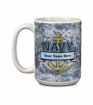 15 OUNCE U.S. NAVY NAME & RANK PERSONALIZATION WHITE CERAMIC MUG