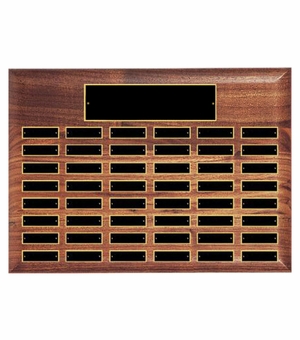 15 x 21 INCH GENUINE WALNUT FINISH PERPETUAL PLAQUE WITH BLACK AND GOLD HEADER PLATE-48 NAME PLATES