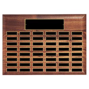 15 x 21 INCH GENUINE WALNUT FINISH PERPETUAL PLAQUE WITH BLACK AND GOLD HEADER PLATE-48 NAME PLATES