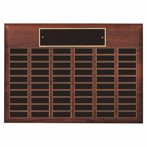 15 x 21 INCH GENUINE WALNUT FINISH PERPETUAL PLAQUE WITH BLACK AND GOLD HEADER PLATE-60 NAME PLATES