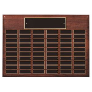 15 x 21 INCH GENUINE WALNUT FINISH PERPETUAL PLAQUE WITH BLACK AND GOLD HEADER PLATE-60 NAME PLATES