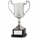 16-1/2 INCH NICKEL PLATED SILVER TROPHY CUP DIE CAST ZINC POLISH  BLACK WOOD BASE