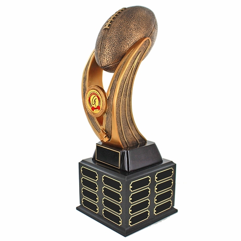 16-1/2 INCH PERPETUAL FANTASY FOOTBALL TROPHY ANTIQUE GOLD FINISH RESIN DOUBLE BLACK BASE