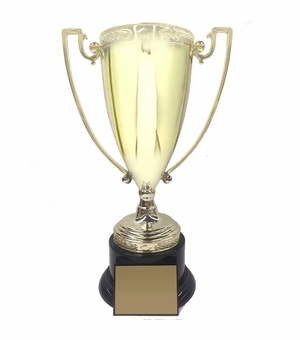 16-1/4 INCH HEIGHT DIE CAST METAL GOLD CUP TROPHY ON BLACK BASE
