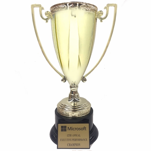 16-1/4 INCH HEIGHT DIE CAST METAL GOLD CUP TROPHY ON BLACK BASE