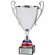 16-1/4 SILVER LOVING METAL TROPHY CUP WITH RED AND BLUE STEM