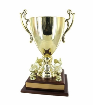 16 INCH GOLD METAL TURKEY BOWL TROPHY ON WALNUT FINISH BASE