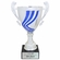 16 INCH ITALIAN SILVER SWIRL TROPHY CUP WITH BLUE STRIPES ON A BLACK MARBLE BASE