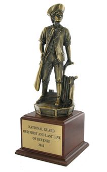 14-3/4 INCH MINUTEMAN TROPHY, ELECTROPLATED IN ANTIQUE BRASS