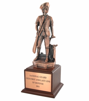 16 INCH MINUTEMAN TROPHY, ELECTROPLATED IN ANTIQUE BRONZE