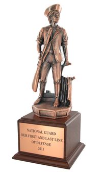 16 INCH MINUTEMAN TROPHY, ELECTROPLATED IN ANTIQUE BRONZE