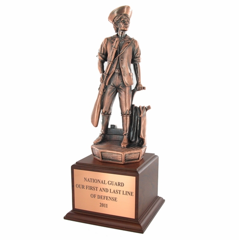 16 INCH MINUTEMAN TROPHY, ELECTROPLATED IN ANTIQUE BRONZE