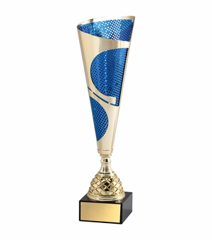 16 INCH MODERN STYLE EUROPEAN GOLD AND BLUE METAL TROPHY CUP