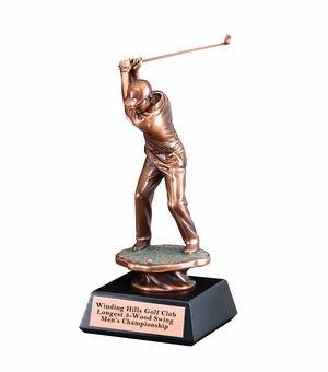 16" MALE GOLF SWING ELECTROPLATED BRONZE ON BLACK BASE