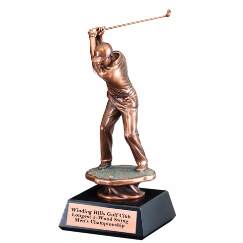 16" MALE GOLF SWING ELECTROPLATED BRONZE ON BLACK BASE
