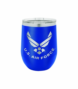 16 OZ DOUBLE WALLED STAINLESS STEEL SMALL BLUE TUMBLER LAZER ENGRAVED WITH U.S. AIR FORCE LOGO