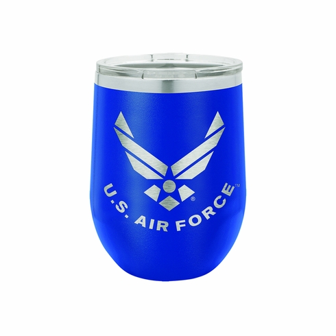 16 OZ DOUBLE WALLED STAINLESS STEEL SMALL BLUE TUMBLER LAZER ENGRAVED WITH U.S. AIR FORCE LOGO