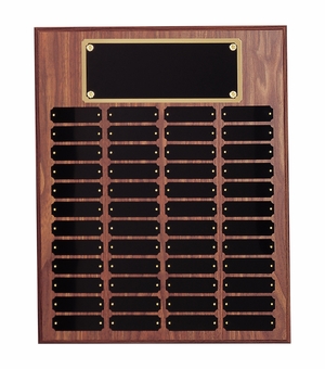 16 x 20 INCH WALNUT FINISH PERPETUAL PLAQUE WITH BLACK AND GOLD HEADER PLATE-48 NAME PLATES