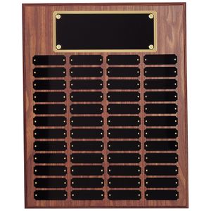 16 x 20 INCH WALNUT FINISH PERPETUAL PLAQUE WITH BLACK AND GOLD HEADER PLATE-48 NAME PLATES