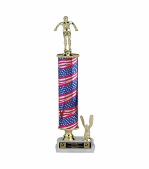 17-1/2, 18-1/2, 19-1/2 INCH  ONE COLUMN STARS AND STRIPES TROPHY WITH EAGLE TRIM AND TAKES FIGURE