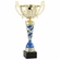 17-1/4 INCH GOLD WITH BLUE ACCENTS EUROPEAN STYLE TROPHY CUP ON BLACK MARBLE BASE