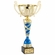 17-1/4 INCH GOLD WITH BLUE ACCENTS EUROPEAN STYLE TROPHY CUP ON BLACK MARBLE BASE