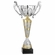 17-3/4 INCH SILVER WITH GOLD ACCENTS EUROPEAN STYLE TROPHY CUP ON BLACK MARBLE BASE