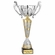 17-3/4 INCH SILVER WITH GOLD ACCENTS EUROPEAN STYLE TROPHY CUP ON BLACK MARBLE BASE
