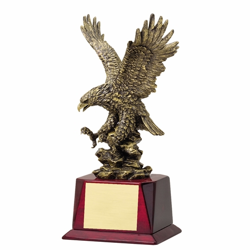 17 INCH ANTIQUE BRASS AMERICAN EAGLE TROPHY ON ROSEWOOD FINISH BASE