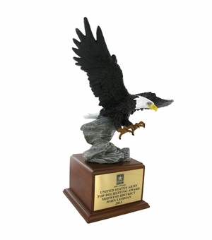 17 INCH ATTACKING EAGLE HAND PAINTED TROPHY ON BASE