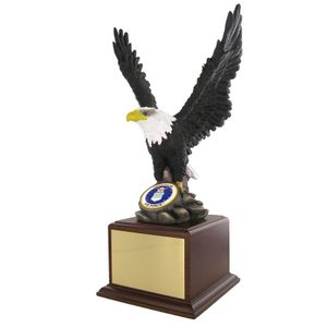 17 Inch Hand Painted Resin Eagle on Rock Trophy With 2 Inch U.S. Air Force Medallion Insert on Walnut Finish Wood Base