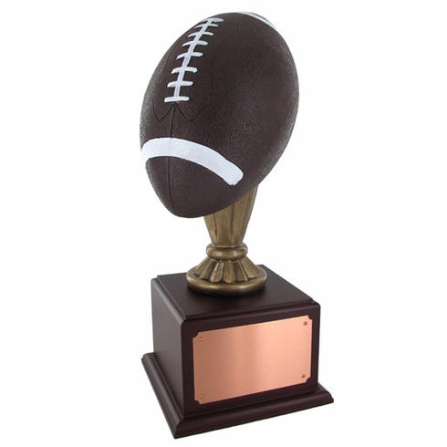 17 INCH PAINTED FOOTBALL TROPHY WITH 10-1/2 INCH DIAMETER BALL ON ROSEWOOD BASE