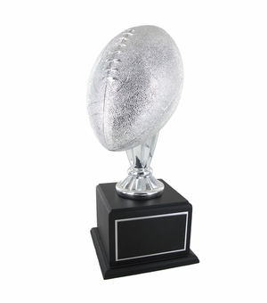 17 INCH SILVER FOOTBALL TROPHY WITH 10-1/2 INCH DIAMETER BALL ON BLACK BASE