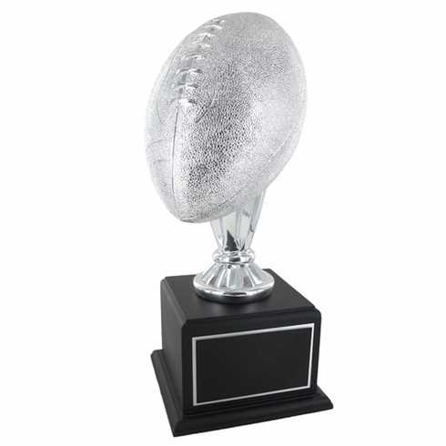 17 INCH SILVER FOOTBALL TROPHY WITH 10-1/2 INCH DIAMETER BALL ON BLACK BASE