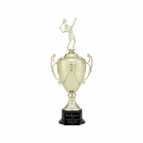 17 INCH TROPHY WITH 9-1/4 INCH GOLD CUP ON BLACK BASE TAKES INSERT