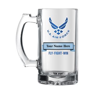 17 OUNCE U.S. AIR FORCE GLASS TANKARD WITH BANNER FOR PERSONALIZATION NAME AND RANK 