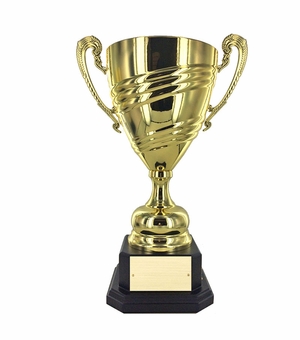 18-1/2 INCH BRIGHT GOLD METAL ITALIAN SWIRL PATTERN TROPHY CUP