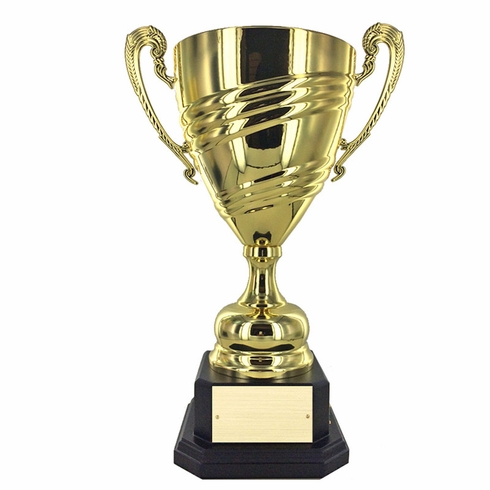 18-1/2 INCH BRIGHT GOLD METAL ITALIAN SWIRL PATTERN TROPHY CUP