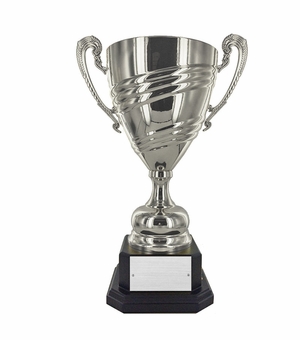 18-1/2 INCH BRIGHT SILVER METAL ITALIAN SWIRL PATTERN TROPHY CUP