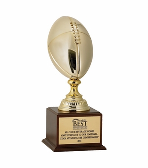 18-1/2 INCH GOLD METAL FOOTBALL TROPHY WITH 12 INCH BALL