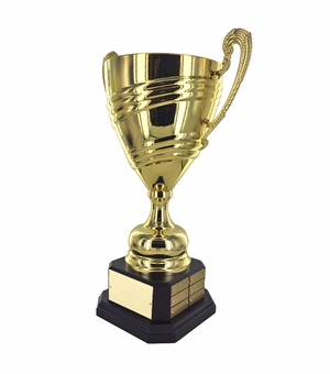 18-1/2 INCH PERPETUAL BRIGHT GOLD METAL ITALIAN SWIRL PATTERN TROPHY CUP