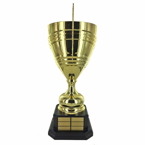 18-1/2 INCH PERPETUAL BRIGHT GOLD METAL ITALIAN SWIRL PATTERN TROPHY CUP
