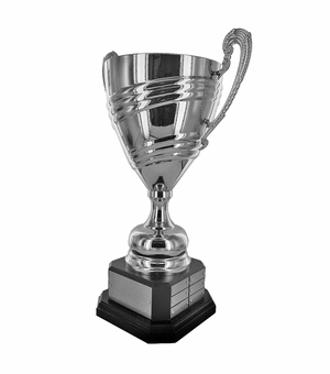 18-1/2 INCH PERPETUAL BRIGHT SILVER METAL ITALIAN SWIRL PATTERN TROPHY CUP
