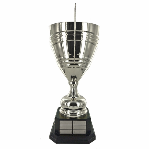 18-1/2 INCH PERPETUAL BRIGHT SILVER METAL ITALIAN SWIRL PATTERN TROPHY CUP