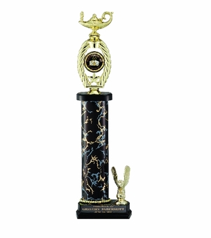 18, 19, 20 INCH ONE COLUMN TROPHY WITH EAGLE TRIM HOLDS 2 INCH INSERT