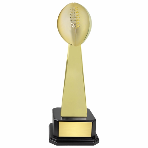 18-3/4 INCH BRIGHT GOLD FANTASY FOOTBALL TROPHY ON A BLACK WOOD BASE