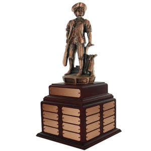 18-3/4 INCH MINUTEMAN BRONZE PERPETUAL TROPHY ROSEWOOD BASE WITH 32 NAME PLATES