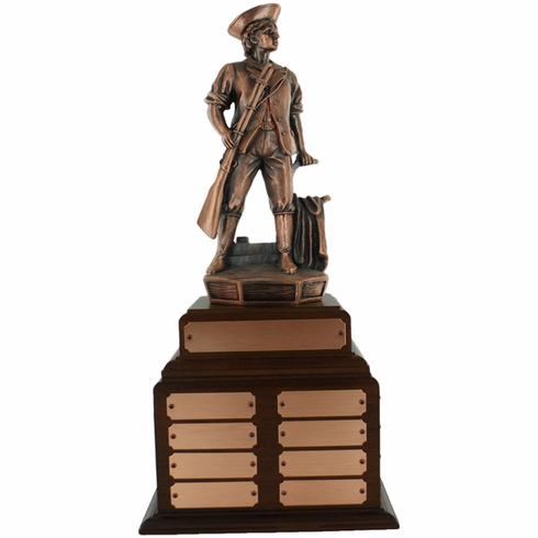 18-3/4 INCH MINUTEMAN BRONZE PERPETUAL TROPHY ROSEWOOD BASE WITH 8 NAME PLATES