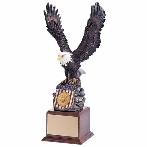 18 INCH EAGLE TROPHY, HAND PAINTED, HOLDS 2 INCH INSERT