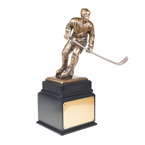 18 INCH ELECTROPLATED BRONZE HOCKEY FIGURE TROPHY